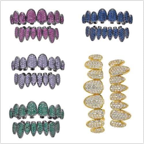 Fashion Zircon Grillz with Zircon Hiphop Braces Irregular Personality Colored Gold Pink Green Black Teeth Grillz Dental Grills