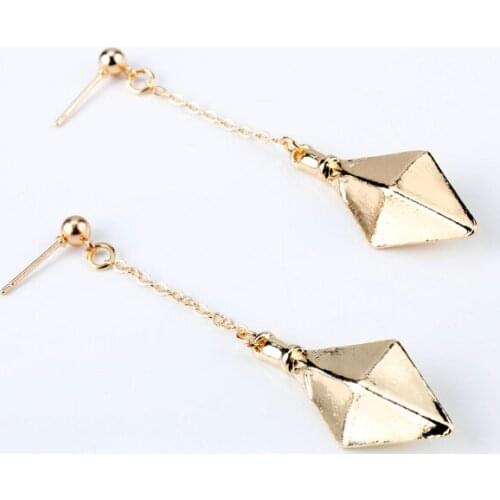 Trendy Gold Rhombus Stud Earrings Ladies Long Tassel Triangle Earrings Statement Long Pendant Earring Arrows ear Stud Jewelry