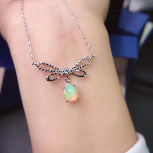 Natural Opal Necklace 925 Silver Womens Necklace Super Shiny Luxury Atmosphere Banquet Essential Jewelry