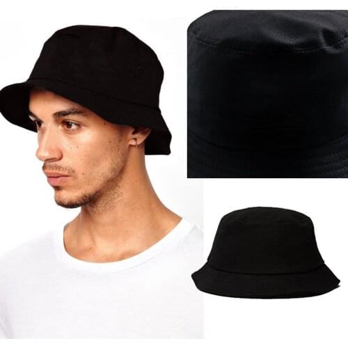 Black Foldable Bucket Hat Beach Sun Hat Street Headwear Fisherman Outdoor Sun Shade Sunproof Sports Men Woman Hip Hop Hat