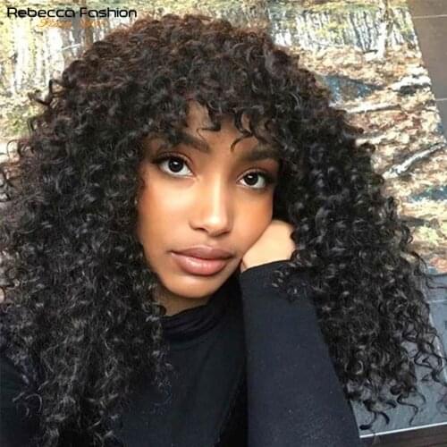 Rebecca Curly Human Hair Wig With Bangs Jerry Curly Human Hair Full Wigs For Women Brazilian Remy Hair TUTU Curly Wig Burgundy