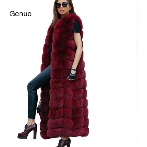 Luxury 10 Steps Women X- Long Faux Fox Fur Vest Furry Soft Fur Jacket Plus Size Thick Warm Vintage Overcoat Street Outwear New
