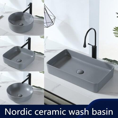 Gray Above Counter Basin Wash Basin Bathroom Countertop Shampoo Sinks Square Thin-edged Ceramic Toilet Art Basin Vessel Sink