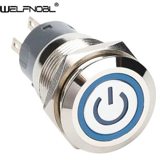 Blue LED Light 19mm Waterproof Momentary Latching Power Logo 1NO1NC Reset Self-Locking Push button Switch