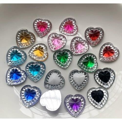 12 mm shiny resin rhinestone two-color heart shape rhinestone garden crafts heart shape scrapbook DIY accessories 80pcs/lot