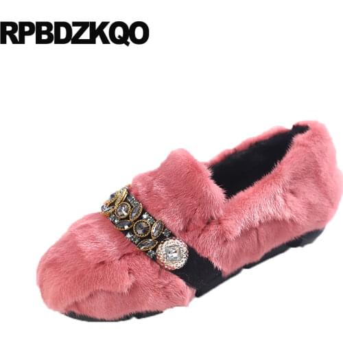 Winter Rhinestone Diamond Crystal Round Toe Designer Shoes China Fur Slip On Drop Shipping 2019 Women Grey Flats Gray Fashion