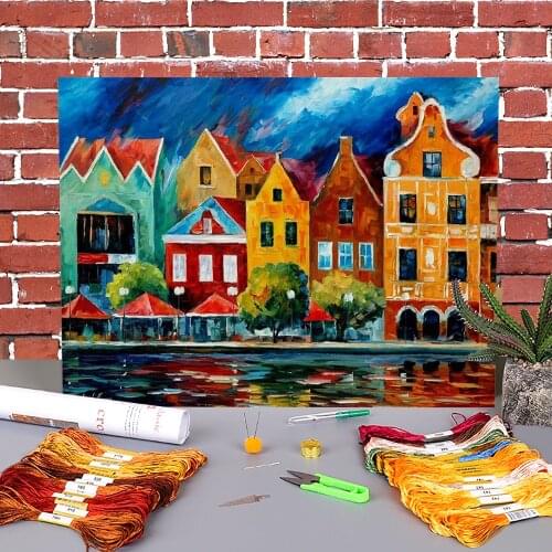 Riverfront Printed Fabric 11CT Cross-Stitch Full Kit DIY Embroidery DMC Threads Craft Handiwork Handicraft Painting Magic