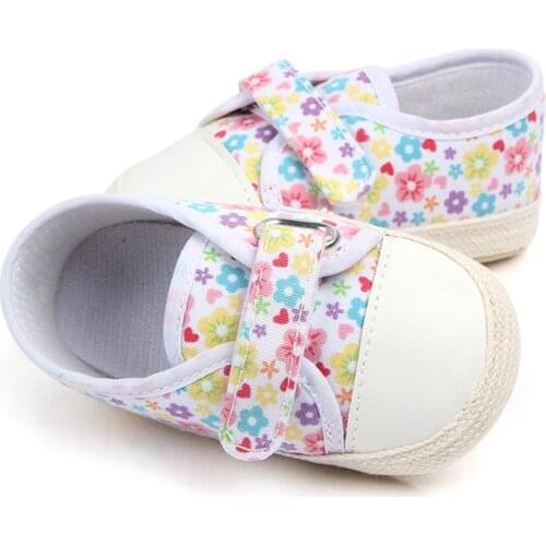 Newborn Baby Girl Shoes Flowers Printing Applique Prewalker Soft Sole Single Shoes First Walkers Toddler Infants Anti-Slip Shoes