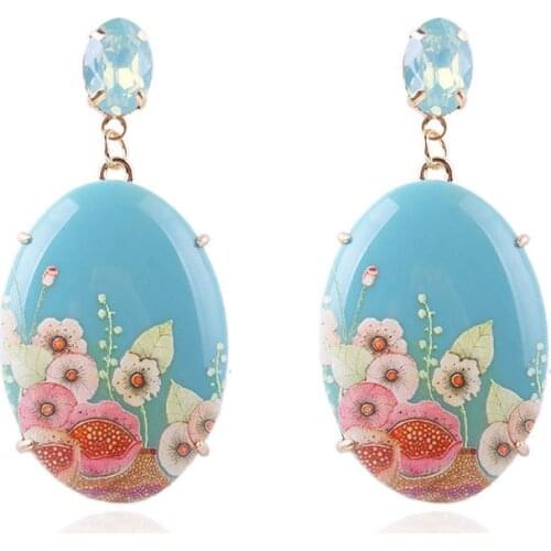 Vintage Charm Oval Drop Earrings Brincos For Women Korean 2018 Newest Resin Stone with Flower Wedding Dress Earrings Gifts E3312