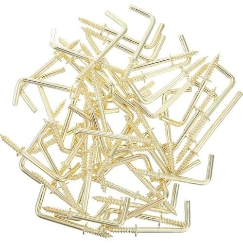 50Pcs Photo Frame Screws Gold Brass Plated Screw Dresser Cup Hooks Hanging Hangers L Shape Hook For Hang Cups Planters