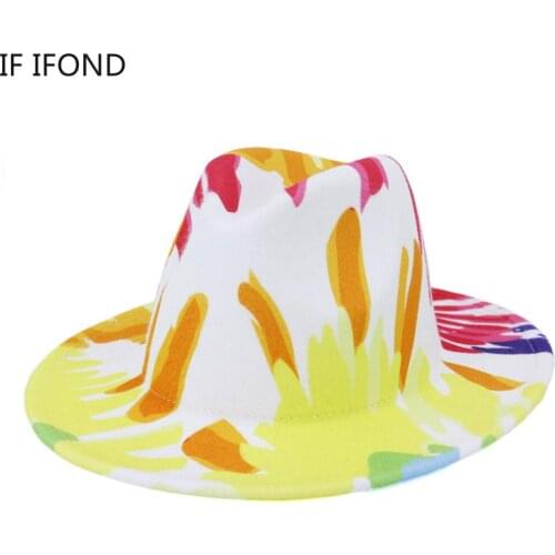 All-match Fashion Wide Brim Fedora Hat For Women Colorful Printing Wool Felt Hat Top Jazz Hat Size 56-58CM