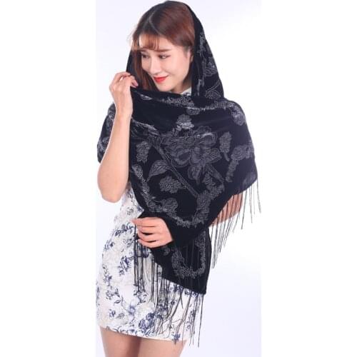Floral Peacock Scarf Winter Mix Design Burnout Velvet Scarf Women Sexy Leopard Black Muslim Hijab Poncho