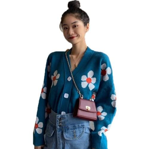 Fashion Womens Sweaters New 2020 Spring Autumn Short Long Sleeve Flowers knitted Sweater Cardigan Lady Girl Casual Jacket Tops