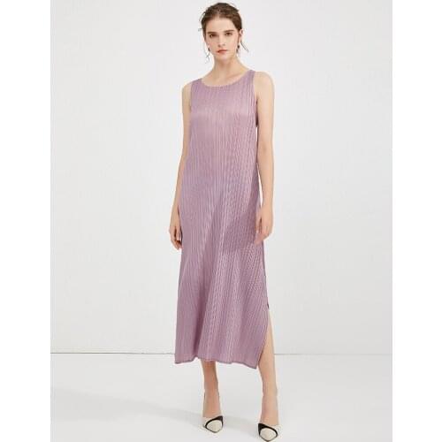 Miyake Pleated Dress 2020 Summer Korean Fashion Sexy One Spaghetti Strap sleeveless long Elegant aesthetic bandage dress 5170