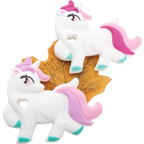 Chenkai 10PCS BPA Free Silicone Unicorn Open Eyes Teether DIY Baby Shower Animal Pacifier Dummy Teether Sensory Toy Accessories