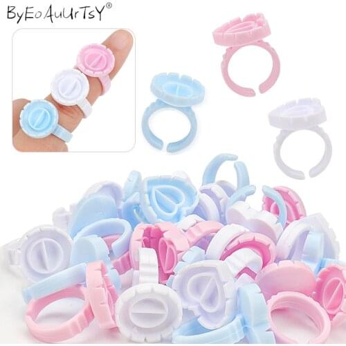 100pcs New Heart Shape Glue Rings Disposable Eyelash Extension Finger Holder Rings Cup For Eyelashes Extension Tattoo Pigment
