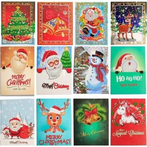 5D DIY Diamond Painting Cartoon Paper Greeting Postcards Craft Kids Festival Greet Cards Mini Santa Claus Merry Christmas