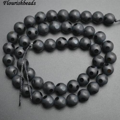 6 Faces Cutting Matte Natural Pure Black Onyx Agate Football Style Stone Round Loose Beads 6mm 8mm 10mm 12mm