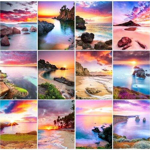 Diamond Embroidery Seaside Sunset Scenery Cross Stitch Wholesale Diamond Painting Pink Sunset Scenery Sale Home Decor Gift
