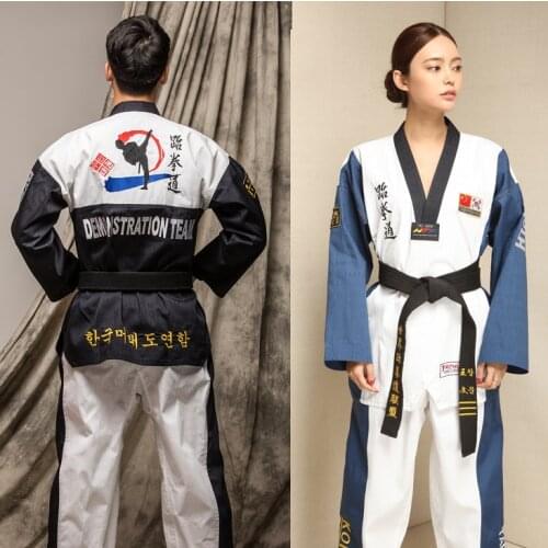 Martial Arts TKD Tae Kwon Do Korea V-neck Taekwondo Dobok For Poomsae & Training,WTF Uniform,160-190cm Black And Blue