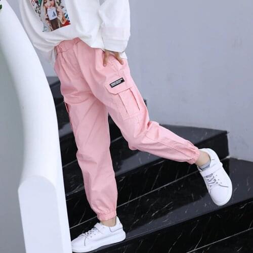 Cowgirl Costume Cargo Pants Girls Casual Trousers Khaki Sport Cargo Pant Children Spring Autumn Kids Outwear 5 7 9 11 13 Years