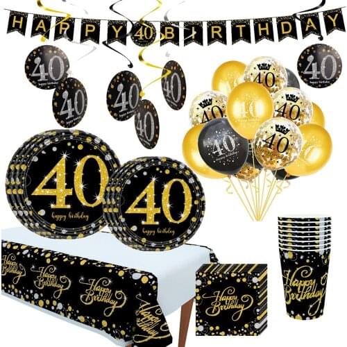 Cheer 40 Black Gold Balloon Happy Birthday 40 Years Balloons 40th Birthday Party Decoration Adults Foil Latex Baloon 40 Birthday