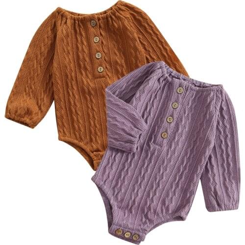 Infant Baby Girls Boys Casual Long Sleeve Knitted Romper Fashion Solid Color Round Neck Triangle Jumpsuits