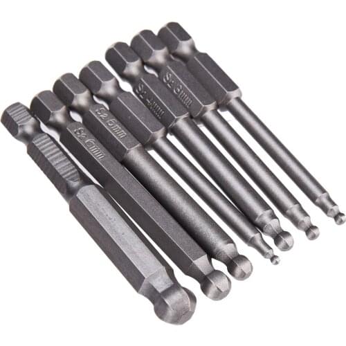 Electric Screwdriver Hex Shank Head Allen Bits Magnetic Silver Hand Tools Steel 65mm Long Ball 1/4 Inch 65MM 7Pcs Screwdrivers