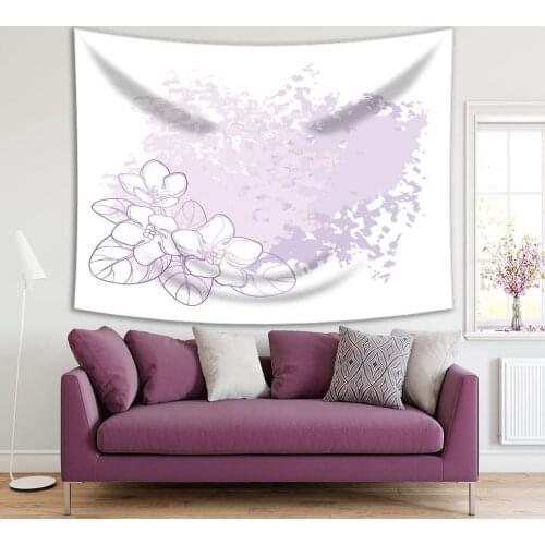 Tapestry Saintpaulia African Violet Flowers Leaves Nature Modern Minimalistic Artwork Purple White
