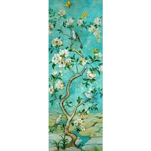 Canvas prints picture A tree full of white flowers and bird handpainted oilpainting for living room wall decor