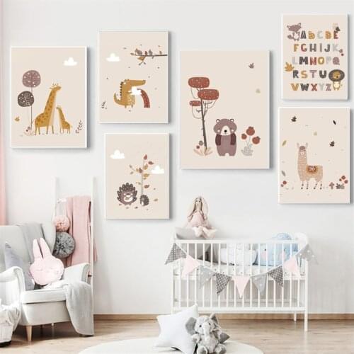 Giraffe Llama Crocodile Bear Alphabet Wall Art Canvas Painting Nordic Posters And Prints Wall Pictures For Baby Kids Room Decor