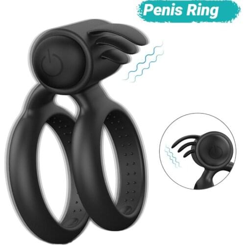 Vibrating Penis Ring Delayed Ejaculation Function Ring Clitoral Stimulator Double Ring Design Male Penis Supplies Couple Sex Toy