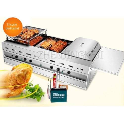 Commercial Automatic Rotating Oven Smokeless Gas Orleans Grilled Chicken Wings/Meat/Sausage Stall Stainless Steel Barbecue Cart