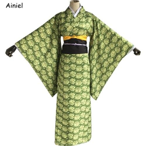 Anime Kimetsu no Yaiba Cosplay Demon Slayer Costume Hashibira Kotoha Kimono Set Clothes Suit Wig Halloween Carnival Party Women