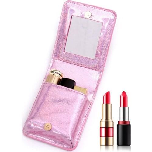 Creative Laser Makeup Bag Portable PU Love Embroidered Lipstick Mini Cosmetic Mirror Cosmetic Case