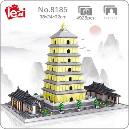 Lezi 8185 World Architecture China Ancient Wild Goose Pagoda Tower Mini Diamond Blocks Bricks Building Toy for Children no Box