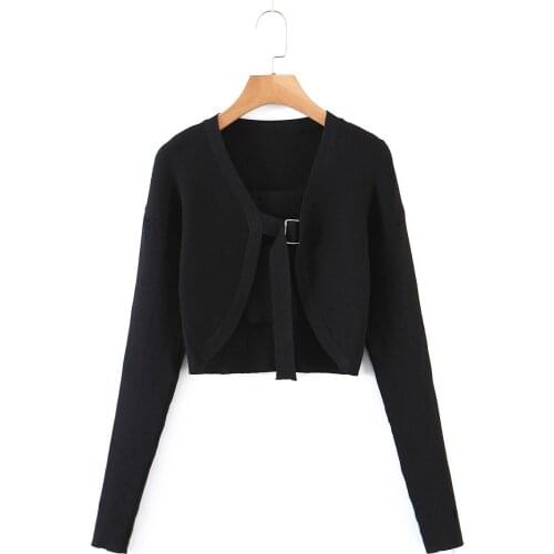 JC·KILIG Sweet Belted Vest Cardigan All-Match Show Thin High Waist Knit Two Piece Small Blouse L9587