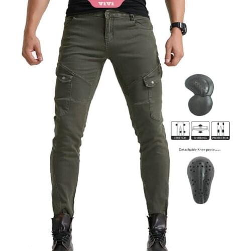 Mens Motorcycle Jeans Multi-pocket Cycling Pants Safety Breathable Protective Lining with Padded