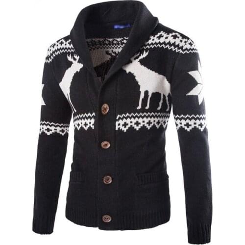 Spring Autumn Fashion Warm Christmas Sweater Men Deer Printed Jacket Coat Casual V Neck Knitting Mens Cardigan Sweaters Brand