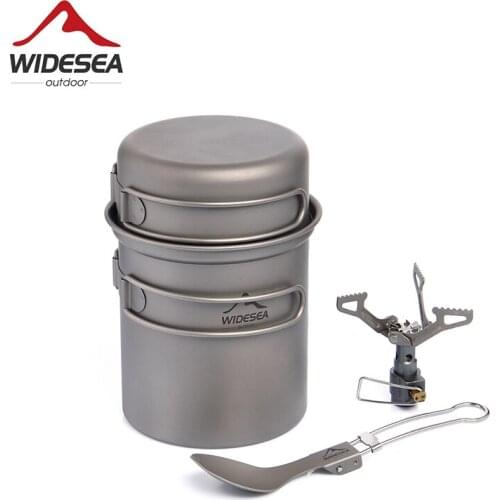 Widesea Camping Cookware Set Gas Burner stove Ultra-light Titanium Outdoor Kitchen Cooking Pot Fold Spoon Tableware Trekking