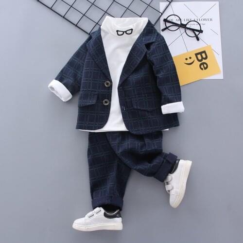 New Spring Autumn Children Gentleman Clothes Kids Boys Cotton Suit T-Shirt Pants 3Pcs/sets Baby Formal Clothing Infant Tracksuit