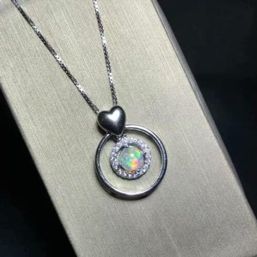 Fashion 925 sterling silver inlaid natural Opal necklace pendant birthday gift envelope