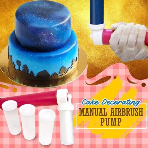 5SET New Manual Cake Spray Gun Airbrush Coloring Baking Decoration Tools Pastry Dusting Spray Tube Airbrush Pump Cupcakes Easter