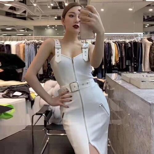 Seamyla Women White Strapless Sleeveless Belt Bandage Dress Summer Sexy Bodycon Evening Night Party Club Dresses Vestidos