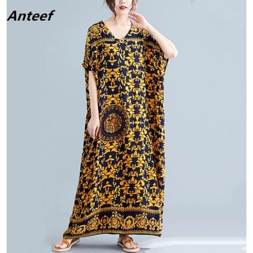 Cotton satin vintage floral plus size women casual loose long summer beach dress elegant clothes 2021 ladies dresses sundress