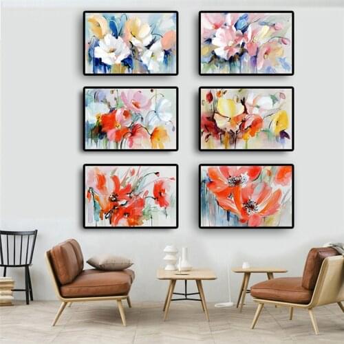 Abstract Watercolor Poppy Flower Posters and Prints Scandinavian Modern Nordic Style Wall Picture for Living Room Kitchen Decor