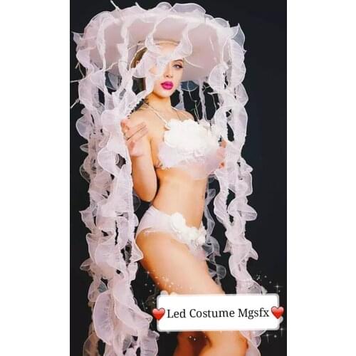 Sexy Gogo Jellyfish LED costume KTV DJ Party LED umbrella stage dance show outfit Disco LED suit