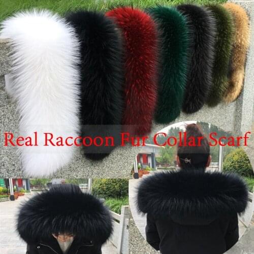 Women Real Raccoon Fur Scarves for Winter Coat Hood 100% Natural Raccoon Fur Collar Warm Long Shawl Female wrap Custom Made