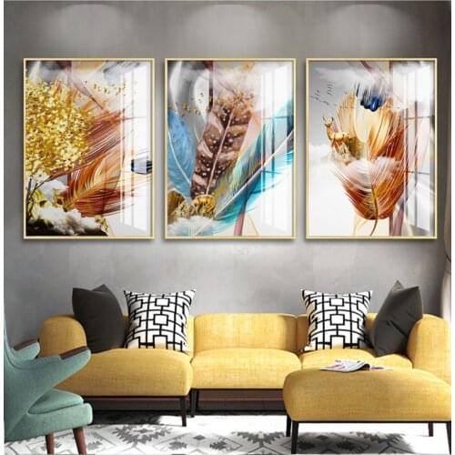 Nordic Abstract Landscape Prints Canvas Painting golden Deer Animal Wall Art Pictures Green Plants Leaf Posters for Living Room