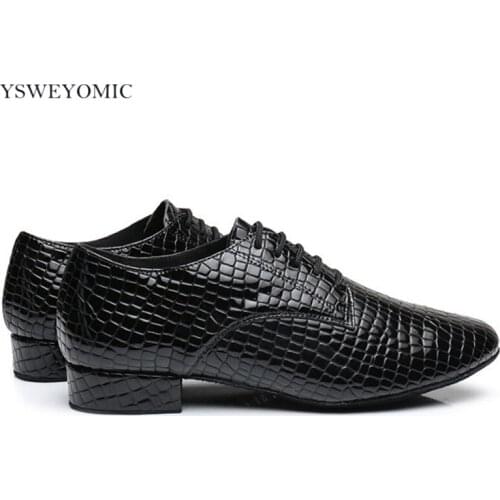 Modern Dance Shoes Crocodile texture PU Black Soft Bottom Ballroom Dance Competition Shoes 2.5/4.5cm For Men